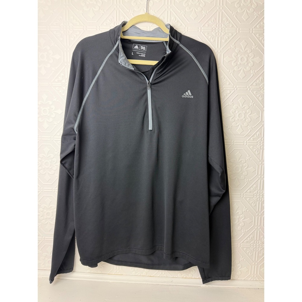 Adidas Quarter Zip Pullover Long Sleeve Mens L Black Think Athletic Performance